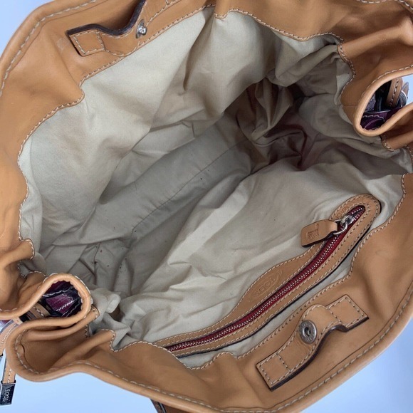 TOD'S Shoulder Hand Bag Purple Maroon PVC Leather Brown Accents Purse Pocketbook - Picture 9 of 16
